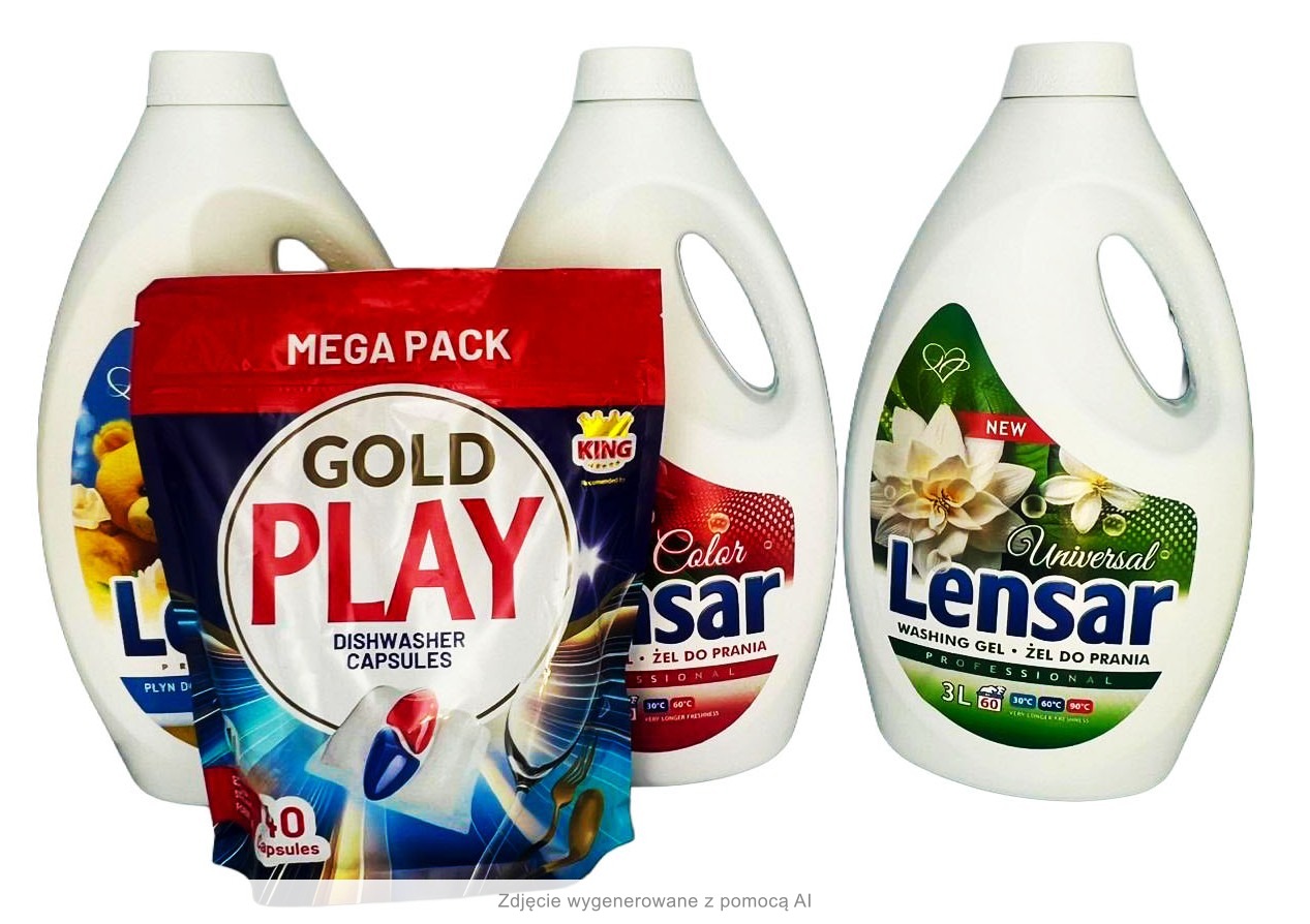 Zestaw Lensar 3×3L + GoldPlay Kapsułki do zmywarki — Zdjęcie zestawu